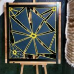Wall mosaic, Green leather and yellow crochet suspension by Iwona Luka
