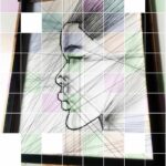 Human Profile, crochet lace suspension in a wooden frame by Iwona Luka